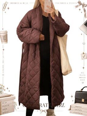 Oversized Quilted Belted Midi Long Puffer Coat Down Alternative